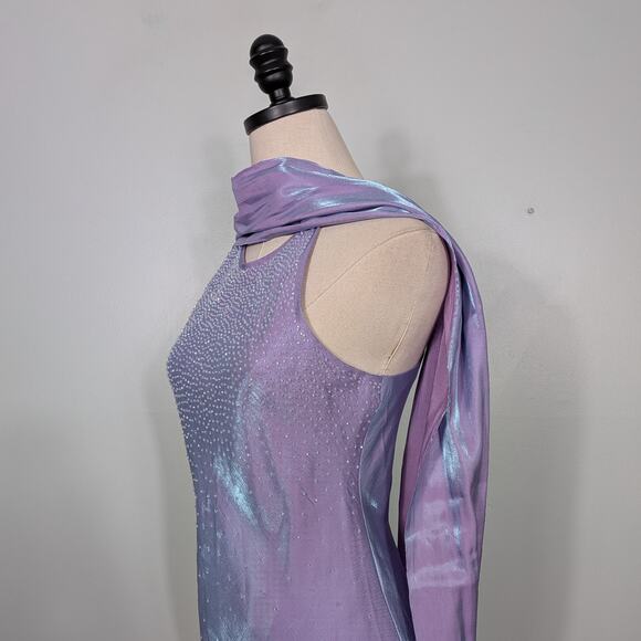 Vintage Nites Prom Dress Maxi Gown 8 Purple Y2K Fairy Princess Glam Bead Satin - Picture 4 of 15